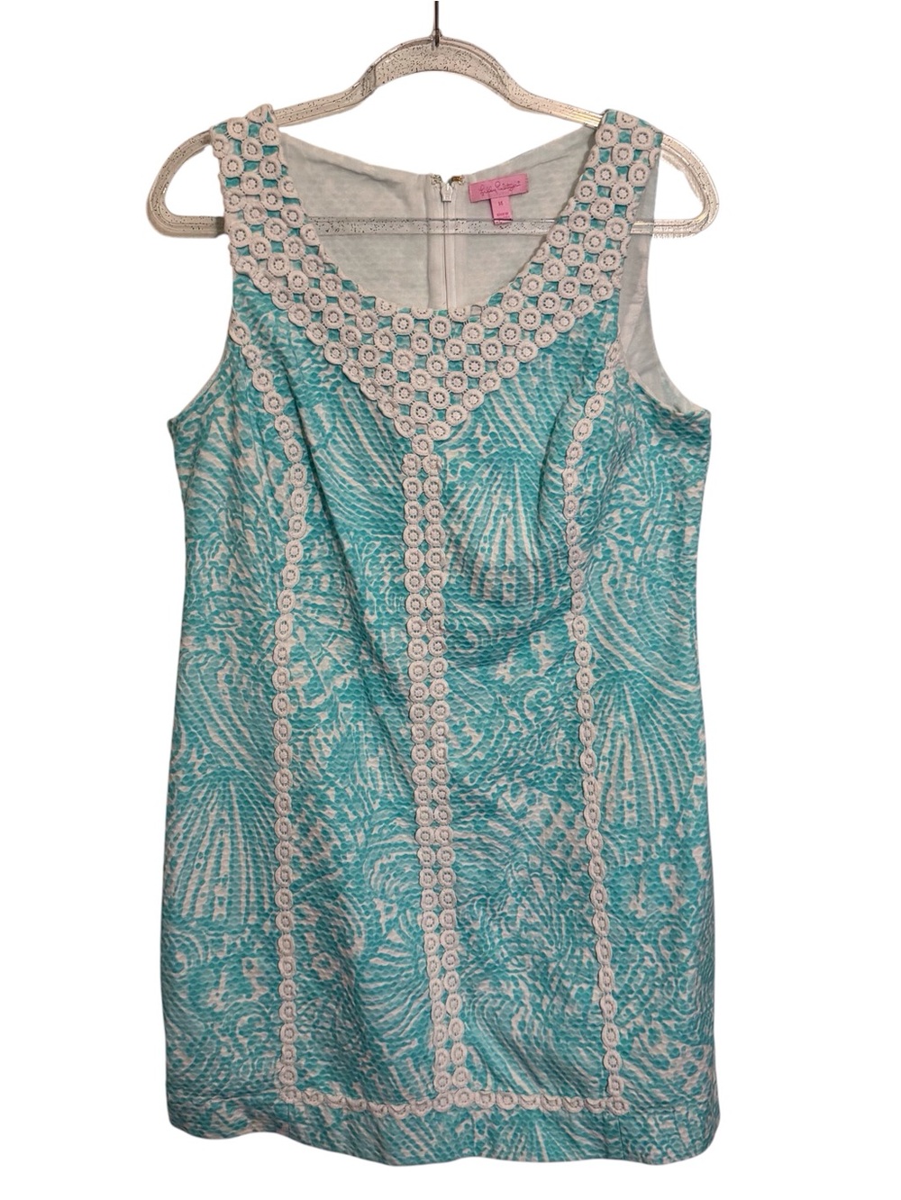 Lilly Pulitzer SZ 14 Blue White McFarlane Shift Dress Sleeveless Preppy Vacation